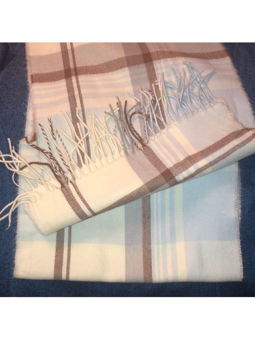 Blue White Brown Gray Plaid Scarf